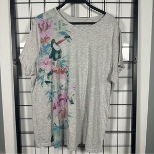 Sonoma Gray Floral Tucan Graphic Short Sleeve T-Shirt Women's XXL